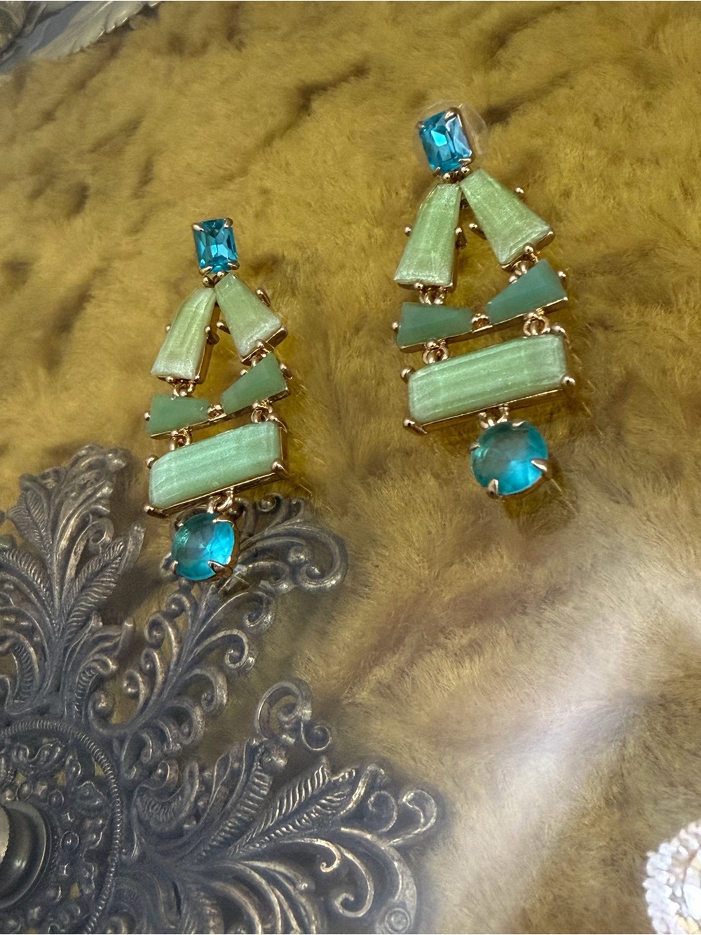 Kate Spade Ocean Plated Beach Glass Gem Statement Earrings